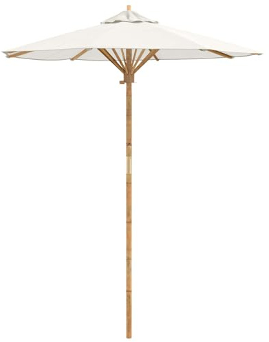 vidaXL Gartensonnenschirm Ø 180 x 230 cm Bambus Rund Cremeweiß | Dieser Sonnenschirm lässt sich super einfach transportieren, sodass du überall Schatten genießen kannst Er ist faltbar,