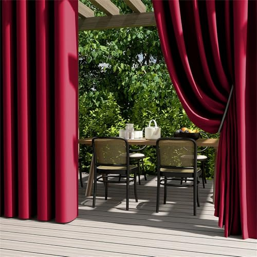 Hiseng wasserdichte Outdoor Vorhänge, 2 Stück Outdoorvorhänge mit Ösen, Blickdicht Verdunkelungsvorhang Sichtschutz Sonnenschutz Vorhang für Garten Balkon Terrasse (Fuchsia,132x213cm)