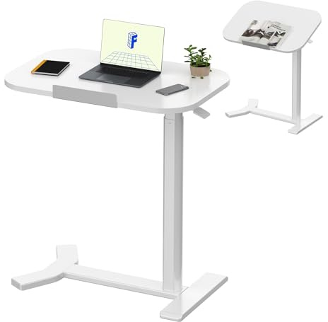 FLEXISPOT Overbed Table with Wheels, Adjustable Height Bedside Table, Rolling Laptop Desk for Bed Sofa, Small Standing Desk 60 x 40 cm, Mobile Computer Cart, H5 White