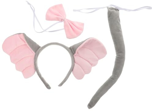 minkissy Elephant Headband Ears and Tail Bow Tie for Women Halloween Animal Cosplay Costume Party Accessories