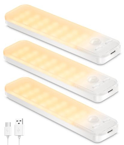 Ylatoial Led Sottopensile Cucina, 3 Pezzi 15cm Armadio Led con Sensore di Movimento, 3000K Dimmerabile Luce Armadio per Scale Corridoio Garage Letto - Bianco Caldo