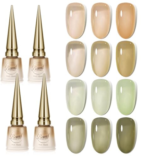 UV Nagellack, Nude Farben Gel Nagellack UV Jelly Glas Kristall, 4 Farben Semi-permanenter Gel Lack für Anfänger DIY Nail Art Maniküre Salon, 4 x 15 ML