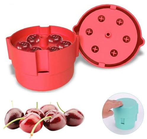 Kirschentsteiner Manuell, Kirschentkerner Kirschkernentferner EntfernerKirschenentsteiner mit Auffangbehälter Obstentkerner Entkerner Kirschen für Schnell Entfernen Früchtsteinen (Rot)