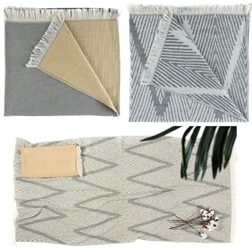 Arty, set di 3 teli da hammam, asciugamano da bagno, asciugamano da bagno, asciugamano da viaggio, doppio strato, 100% cotone, Oeko-TEX, ad asciugatura rapida, leggero, unisex, morbido, 170 x 90 cm