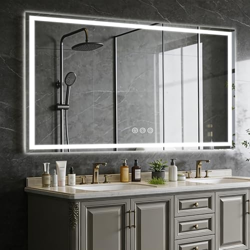 Ratsamee Badspiegel mit Beleuchtung LED, 80x120cm Spiegel mit Light, Wandspiegel mit Frontbeleuchtung, Antibeschlagfunktion, Dimmbar, mit 3 Einstellbaren Lichtfarben