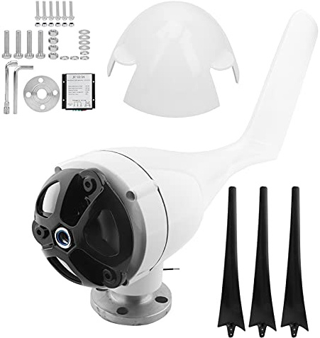 Kit di turbine con generatore a 3 pale, kit turbina eolica piccolo da 1200 W, regolatore di carica ibrido, kit turbina eolica per ricarica domestica, casa e officina (blu 24 V) (nero 48 V)