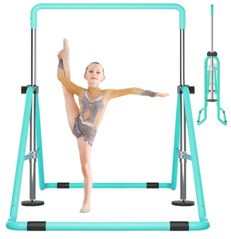 DOBESTS Gymnastikstange Kinder, Faltbarer Turnreck Reckstange Indoor, Gymnastics Bars for Kids mit Verstellbarer Höhen (Grün)