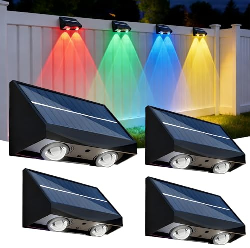 Hqynss Solar Lights Outdoor Garden, 4-Pack Solar Fence Lights (RGB) | IP65 waterproof for patio, courtyard, garden and pathway decoration