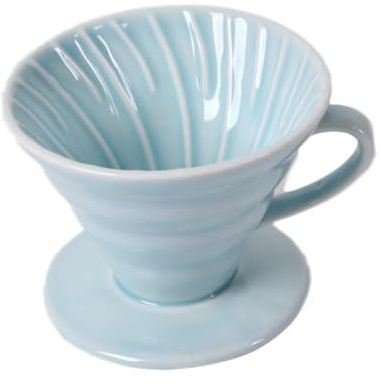 SEWACC Ceramic Coffee Dripper Cone Filter Cup Sky-Blue, Spiral Ribbed Handcrafted Ceramic Coffee Strainer for 1-4 People, Suitable for Home and Office Brewing