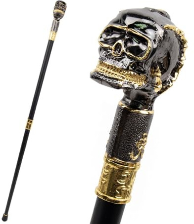 35,42 Zoll Schwarz Goldener Totenkopf Steampunk Gehstock, Gehstock Mode Gentleman Crosier Knob Stick