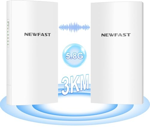 NEWFAST 3KM Outdoor Wireless Bridge Weatherproof Point to Point CPE 5.8G WiFi Bridge, Long Range WiFi Booster to Outbuildings/Farm/Shop/Garage, Built-in 11DBi High Gain Antenna