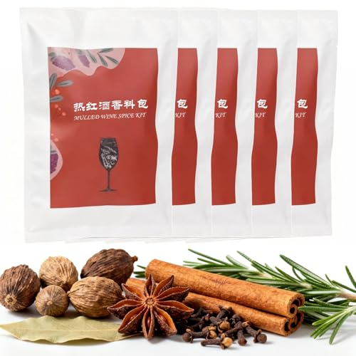 Kit de Especias para Vino Caliente (5 Paquetes) con Canela, Clavo y Anís Estrellado. Tres Sabores para Sidra de Manzana, Vino Caliente.(Original flavor)
