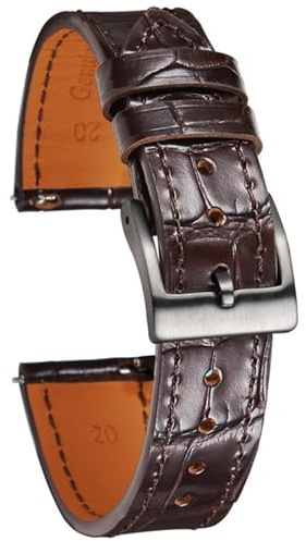 Generico Läderarmband för klocka - snabbfrigörande kohud läderband 18-22 mm för män, 20mm, Acetat, Ingen ädelsten