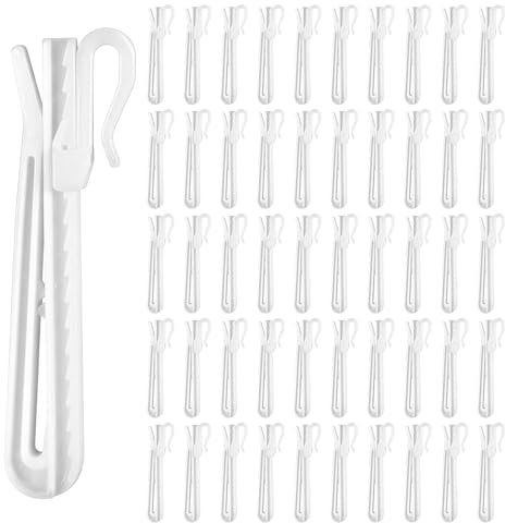 50 Pcs Pinch Pleat Curtain Hooks, Adjustable Plastic Curtain Hooks 85mm Ratchet System Drapery Pin Hook for Drapes Window Door Curtains Shower Curtains