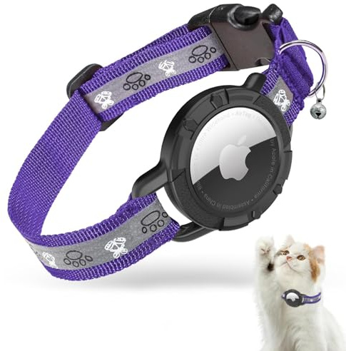 Reflektierendes Airtag-Katzenhalsband, JIARUI integriertes Apple-Airtag-Katzenhalsband, GPS-Katzen-Tracker-Halsband mit Airtag-Halterung und Glocke, leichtes Katzen-Tracker-Halsband für Kätzchen und