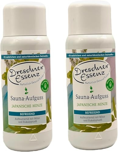 Dresdner Essenz Sauna-Aufguss Frischer Geist Orange Rosmarin Orange Honig Eukalyptus Menthol Kräuter Japanische Minze Eislimone..., 2x 250ml (2er Pack Japanische Minze, 2 x 250ml)