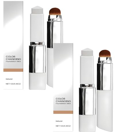 Foreverup 2 Stück Color Changing Foundation Stick mit Bürste, 2 in 1 Feuchtigkeitsspendende Abdeckcreme, Grundierung mit Mittlerer bis Voller Deckkraft, Farbwechselndes Foundation-Stick