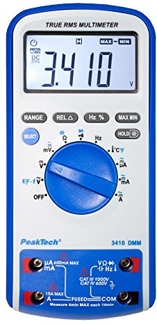 PeakTech P 3410 – TRUE RMS Digital Multimeter 6000 Counts mit Durchgangsprüfer, NCV, Temperatur und Autorange - Cat III 1000V/ CAT IV 600V