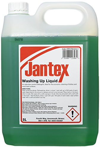 Jantex Commercial Washing Up Liquid Concentrate 5 Litre CF975, Green | Dilutes at a 1:500 ratio for manual dishwashing, fitting a Pelican pump (GF368) to cut chemical waste in commercial kitchens.