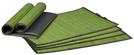 Relaxdays Tischset, 6er Set, Bambus, Stoffrand, rutschhemmend, 45 x 30 cm, Teller, Esstisch, eckiges Platzset, grün