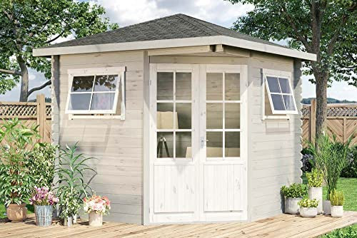 Alpholz 5-Eck Gartenhaus Sunny-B aus Holz Naturbelassen 250 x 250 cm mit 28 mm Wandstärke & Spitzdach