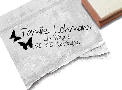 Stempel - Individueller Adressstempel SCHMETTERLINGE - Familienstempel personalisiert Name Adresse Tiere, Geschenk für Kinder - zAcheR-fineT