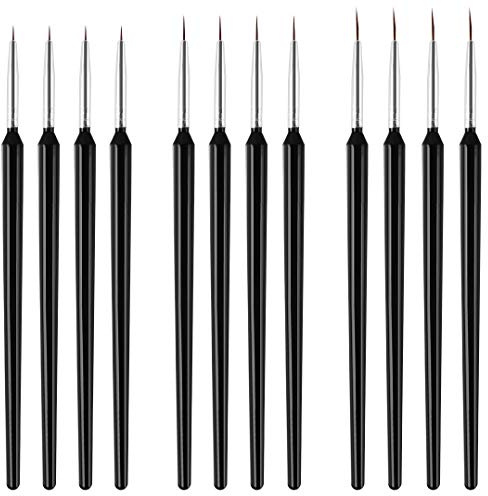 Dadabig 12 Stück Nageldesign Pinsel, Profi Nail Art Pinsel Set Feiner Nagelart Design Stift Nageldesign Detail Nagelbürste Werkzeug Kit Linie Tools für Beauty Frauen Nagelstudio (3 Größen, Schwarz)