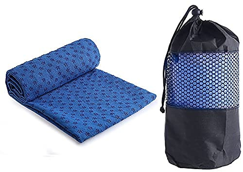 GIMIRO Asciugamano Yoga Antiscivolo Grip - Microfibra Tappetino Yoga con Un’Elevata Aderenza al Pavimento - Antiscivolo, Super Assorbente, Non Slittamento, Asciugatura Rapida - 183 cm x 61 cm - Blu