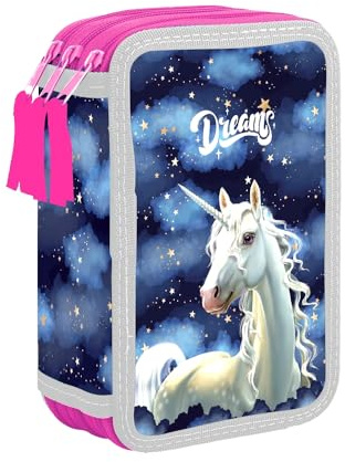 Unicorn Pegasus Pferd Pony Einhorn Federmappe 3-Fach Dreistöckige Federtasche Federmäppchen mit Sticker-von-Kids4shop