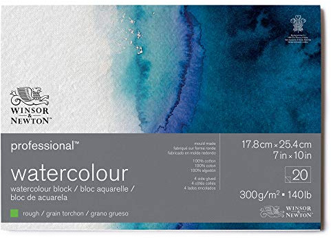 Winsor & Newton 6664009 Professional Aquarellpapier im Block - 20 Blatt 17,8 x 25,4cm, 300g/m², Satiniert, helles natürliches weißes Papier in archivierbarer Qualität, gilbbeständig
