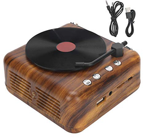 wendeekun Tocadiscos con parlantes, Mini Tocadiscos de Vinilo Retro, estéreo de Alta definición, subwoofer, Capacidad de batería de 1000 mAh