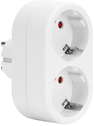 Aigostar Presa Doppia,Adattatore Schuko con Protezione Bambini,Doppia Presa Tedesca,Adattatore 2 prese Frontali,16A,Bianco