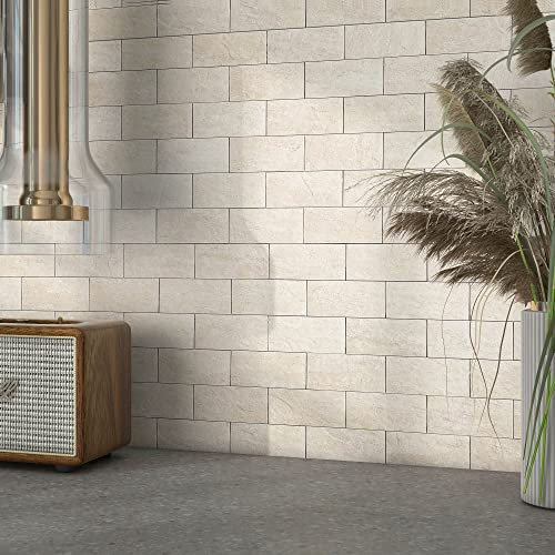 BeNice 3D Self Adhesive Wall Tiles Kitchen Mosaic Tile Stickers Travertine Stone Effect Bathroom Waterproof Peel and Stick(Beige,5sheets)