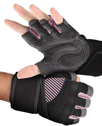 COFIT Guantes de Gimnasio para Mujer y Hombre, Transpirable Guantes de Fitness con Protección Completa de Muñeca y Palma para Levantamiento de Pesas - Rosado M