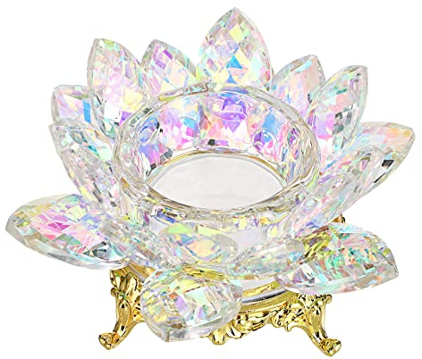 OwnMy Crystal Lotus Flower Tea Light Holder Lotus Candle Stand with Base