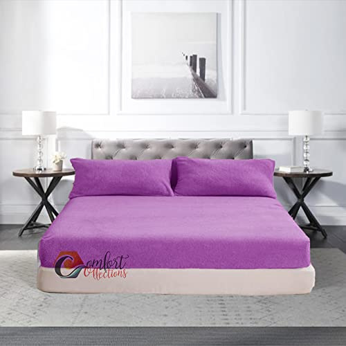 Lenzuolo con angoli extra profondi da 30 cm in pile Teddy, in tinta unita, termico, caldo e morbido, lussuoso, colore lilla, per letto singolo, 90 x 190 cm + 30 cm circa