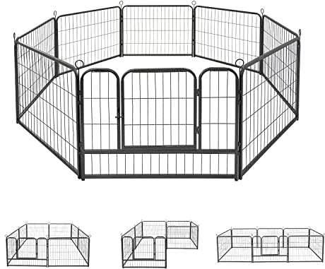 Fencer Wire Bold Metal Dog Playpen, Dog Fence Exercise Pen with Doors, Pet Puppy Outdoor Playpen Pen for Indoor & Outdoor, 8 Panels and 32-Inch Width for Each Panel (24-Inch)