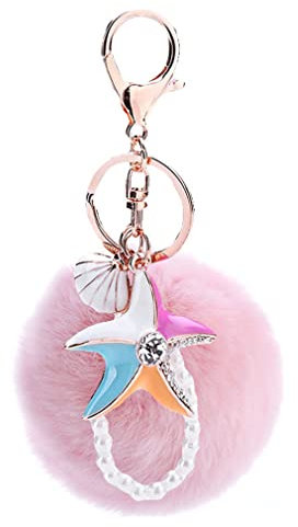 Canarea Schlüsselanhänger Plüsch Ball Pompom Taschenanhänger Süß Delfin Strass Weich bommel Keychain,Elegant Plüsch-Kugel Auto-Anhänger Schlüsselring Handtaschenanhänger (Pink)