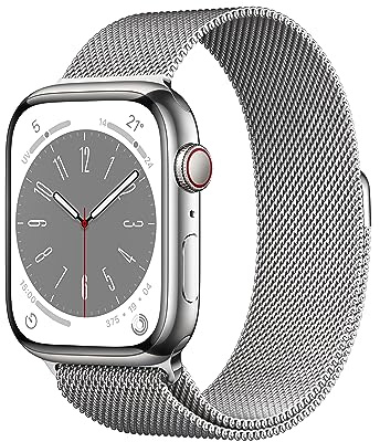Apple Watch Series 8 (GPS + Cellular, 45mm) Reloj Inteligente con Caja de Acero Inoxidable en Plata - Pulsera Milanese Loop en Plata. Monitor de entreno, Resistencia alagua