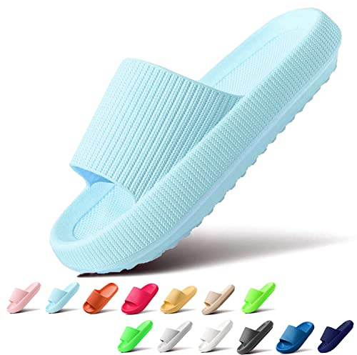 Sumvov Claquettes Femme Chausson Homme Confortables Pantoufles Semelle Épaisse EVA Cloud Slippers Séchage Rapide Claquette Douche Antidérapant Chaussons de bain/de plage(Bleu clair,36/37 EU)