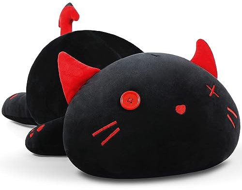 SNOWOLF Lindo Gato Demonio Peluche Abrazo Cojín de Animales Rellenos Kawaii Super Suave de Dibujos Animados para Niñas Niños Regalo de Cumpleaños (30 cm)