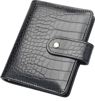 NatSumeBasics A7-Ordner, Geldbörse, Geldumschläge, Kunstleder, Budget-Ordner, Krokodilmuster, Notizbuchhülle, 6 Ringe, Ordner für Organizer, Reisetagebuch, Schwarz