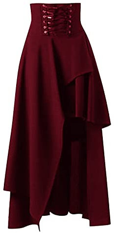 Gothic Rock Damen Lang- Mittelalter Kleidung Damen Röcke -Halloween Kostüm Damen Punk Rocke High Waist Bandage Asymmetrische Piratenrock für Karneval Renaissance Viktorian Lolita Cosplay Party