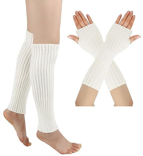 LICHENGTAI Damen Langer Beinwärmer und Armwärmer Set, Frauen Mädchen Winter Crochet Stricken Stulpen Beinstulpen Beinwärmer Legwarmer Armstulpen Overknees Fingerlose Handschuhe für Herbst und Winter