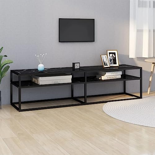 ZQQLVOO Wohnzimmer Unterhaltungszentrum Aufbewahrungsschrank TV-Ständer TV-Schrank Schwarz Marmor-Optik 160x40x40,5 cm Hartglas Geeignet für Wohnzimmer Schlafzimmer