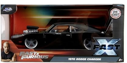 Jada Toys Fast and Furious Modellauto Dodge Charger R/T 1970 (schwarz) - Filmauto aus F&F 10 (Fast X) mit Teilen zum Öffnen, Maßstab 1:24 (20cm), für Fans ab 8 Jahre