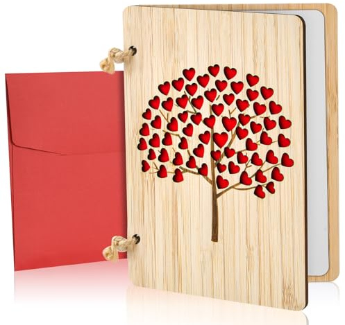 Vicloon Carte de Voeux en Bois, Carte Cadeau Faite à la Main, Cartes Anniversaire en Bambou avec Enveloppes pour Cadeaux de Saint-Valentin Mariages Fête Mères Noël-Arbre d'amour