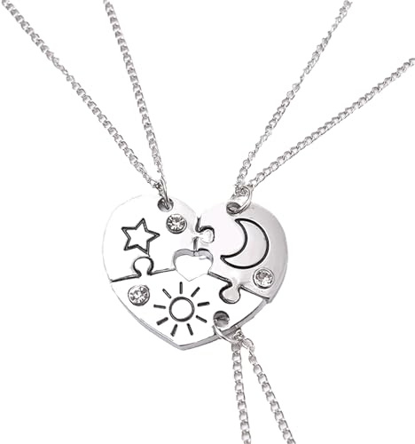 Ryaupy 3er Pack BFF Halsketten Freundschaftskette, Herz Freundschaftsanhänger - Sterne, Mond, Sonne - Forever Best Friends für Mädchen Geburtstagsgeschenke Anhänger Kette Geschenke