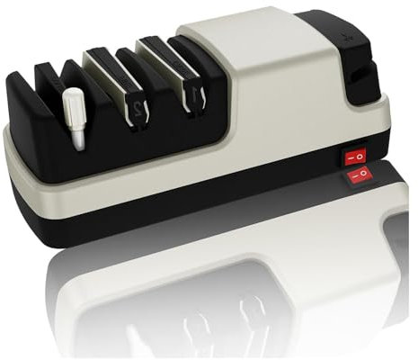 Aiguiseur Couteaux Electriques 4 en 1 Aiguiseur Couteaux Avec Des Abrasifs 100% Diamantés Et Des Guides D'angle De Précision. Affuteur Couteau Professionnel,Silver