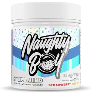 Naughty Boy HydraMind Hydration + Nootropic. 2400mg of Electrolytes, Added Cognizin, Tiger Milk Mushroom, Uridine & Super Reds - 282g (30 Servings) (30 Servings, Strawberry Mango)